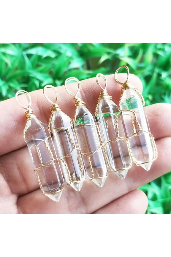 5pcs White Crystal Hexagon Point Pendant Chakra Reiki Healing Amulet-default