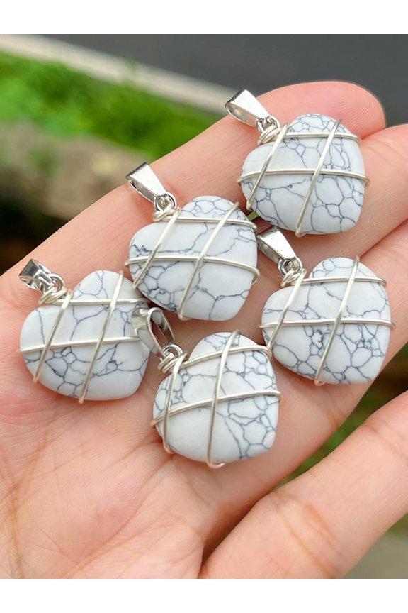 5pcs White Howlite stone Butterfly Pendants Chakra Reiki Healing Amulet-default