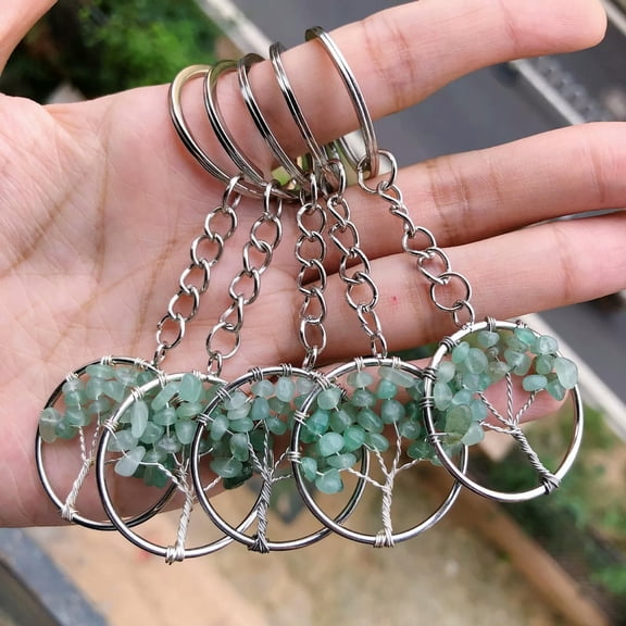 QQTDFG 5pcs Yoga Aventurine Stone Bag Clasp Pendants Tree Of Life Reiki Healing Amulet-default