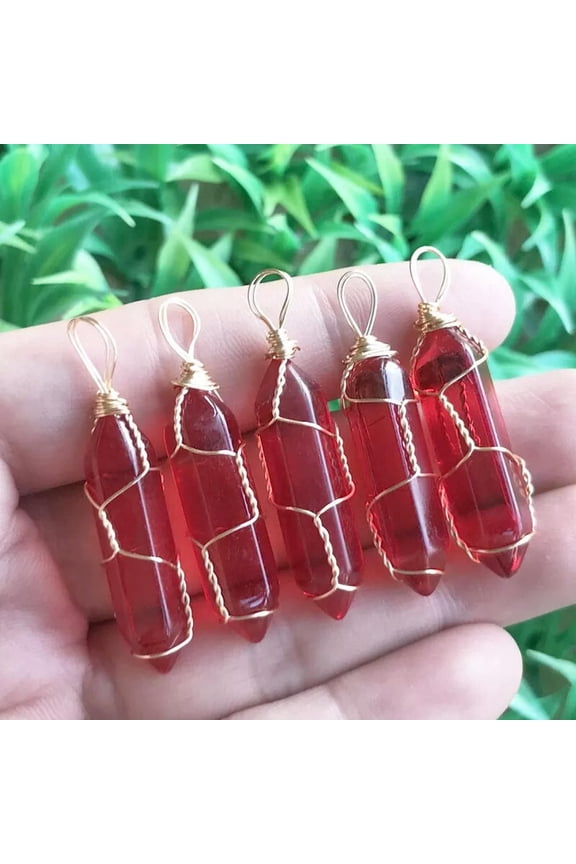 5pcs red crystal Hexagon Point Pendant Chakra Reiki Healing Amulet-default