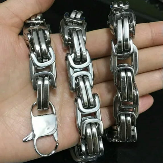 QQTDFG 6/8/10/12/15mm 7-40" Heavy Silver Byzantine Chain Stainless Steel Men Necklace-20 inch Necklace-12mm wide-Silver