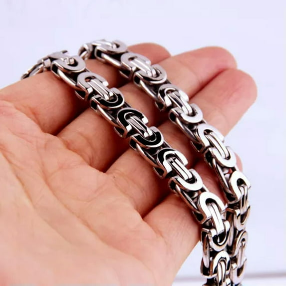 QQTDFG 6/8/10mm Cut Flat Byzantine Chain Stainless Steel Women Men Necklace or Bracelet-Silver-6mm-22inch or 55cm