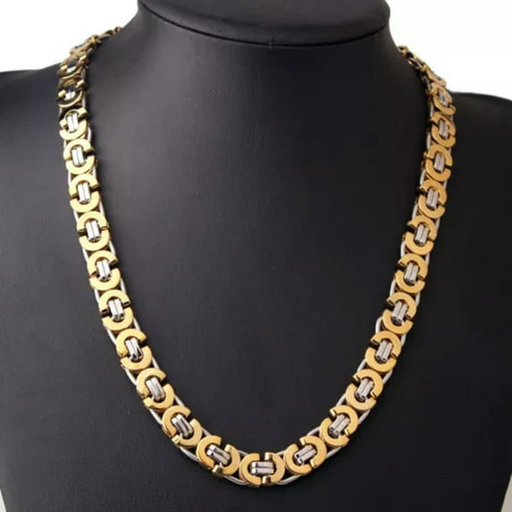 QQTDFG 6/8/11mm 7-40" Fashion Stainless Steel Byzantine Flat Chain Mens Womens Necklace-Silver Gold-6mm-7.5inch bracelet
