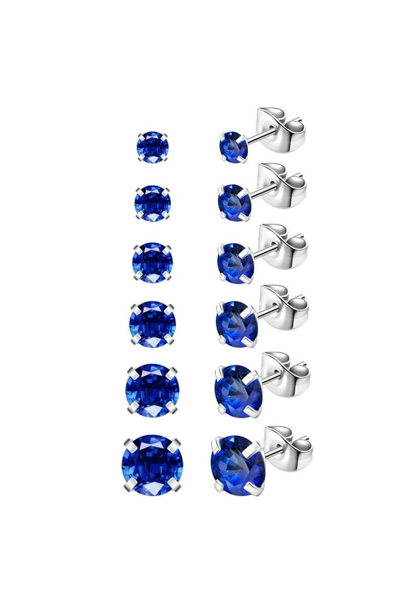 6 Pairs/Set Stainless Steel Stud Earrings CZ Helix Conch Tragus Piercing Jewelry-Navy Blue