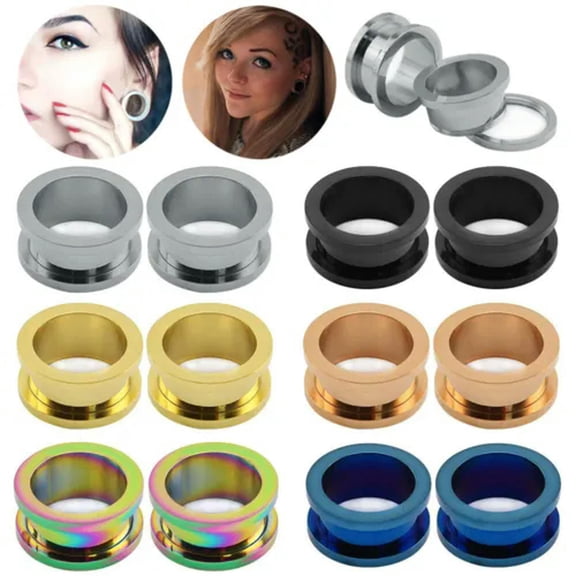 QQTDFG 6Pairs/Set Stainless Steel Ear Tunnel Screw Ear Gauge Stretcher Piercing Jewelry-4mm