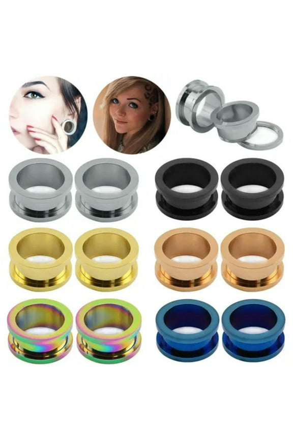 6Pairs/Set Stainless Steel Ear Tunnel Screw Ear Gauge Stretcher Piercing Jewelry-8mm