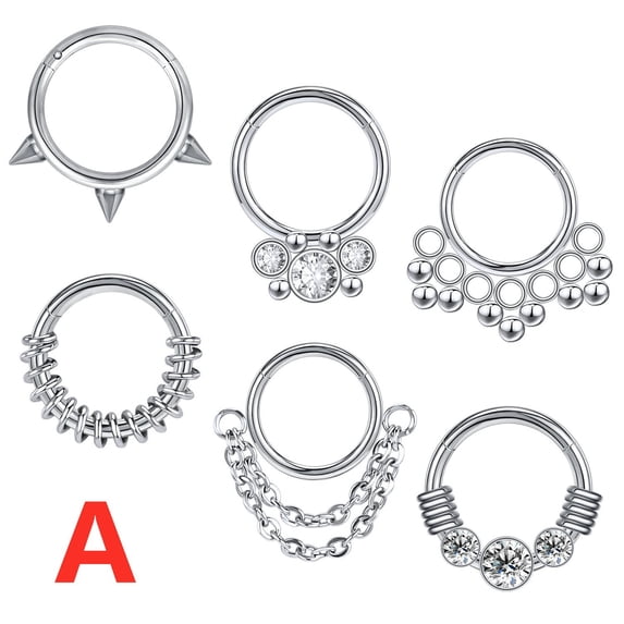 QQTDFG 6Pcs/Set 16G Stainless Steel Nose Ring Hoop Septum Rings Helix Piercings Jewelry-A