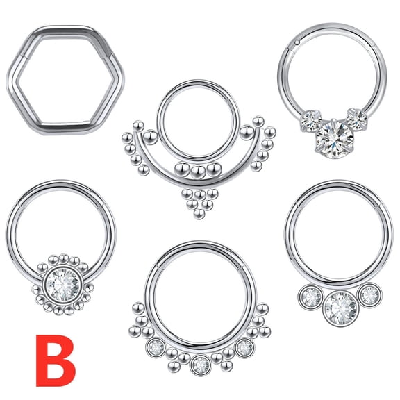 QQTDFG 6Pcs/Set 16G Stainless Steel Nose Ring Hoop Septum Rings Helix Piercings Jewelry-B
