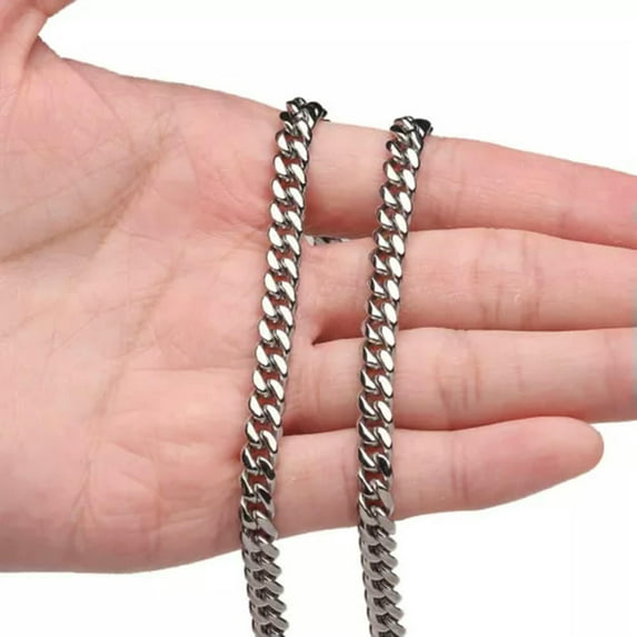 QQTDFG 6mm-18mm Hip Hop Mens Miami Cuban Chain Silver Stainless Steel Necklace/Bracelet-Silver-6mm-7.5inch Bracelet