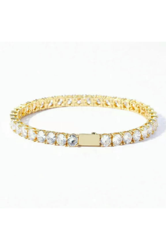 6mm Tennis Chain Iced Flooded CZ Hip Hop Men Women Bracelet Necklace A9292-6-6mm - 14k yellow gold plated-Bracelet - 7"