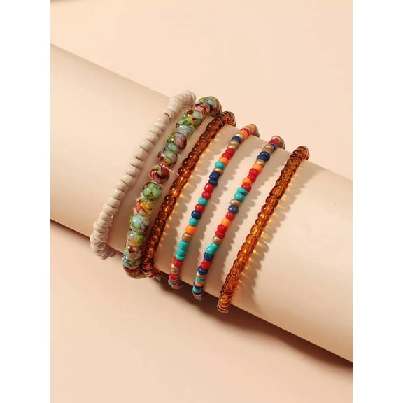 QQTDFG 6pcs Color Block Beaded Bracelet Bead-string Bracelet Jewelry Accessory for-default