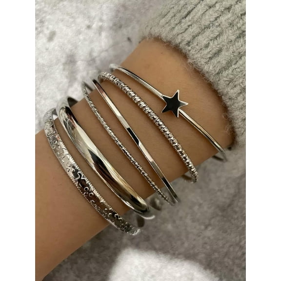 QQTDFG 6pcs Star Decor Bangle Bracelets Creative Jewelry Stackable Bracelet Crafted-default