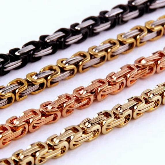 QQTDFG 7"-11" 4/5/8mm Fashion Stainless Steel Mens Womens Byzantine Box Chain Bracelet-Rose Gold-8mm wide-7.5 inch