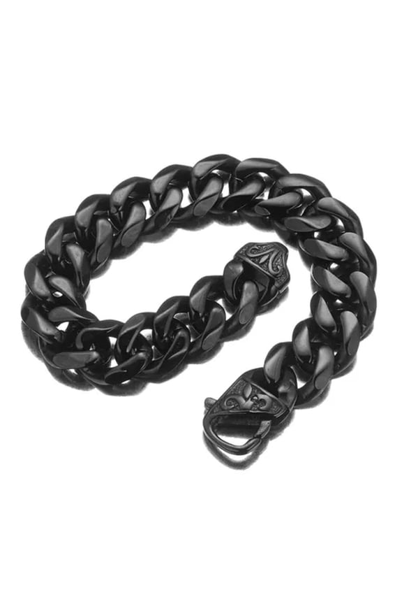 7"-11" High Polished Mens Stainless Steel Curb Cuban Chain Bangle Bracelet Gift-8 inches bracelet-13mm-Black
