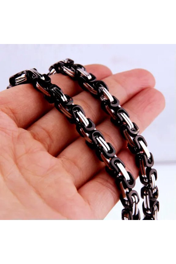 7-40'' 4/5/8mm Mens Jewelry Multi-Color Stainless Steel Byzantine Chain Necklace-Silver Black-8mm-18 inch