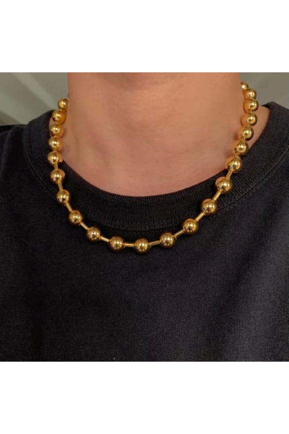 7"-40" Fashion Stainless Steel Round Ball Chain Men Necklace Bracelet 8/10/12mm-Gold-12mm-24 inch necklace