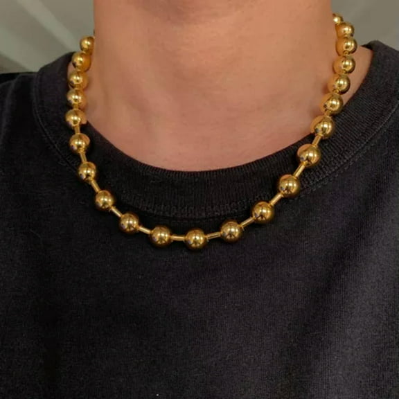 QQTDFG 7"-40" Fashion Stainless Steel Round Ball Chain Men Necklace Bracelet 8/10/12mm-Gold-8mm-22 inch necklace
