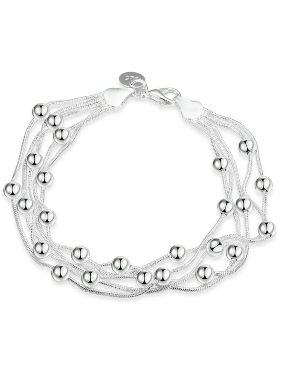 7.8" Italian Classic Bubble Strands Bracelet in 18K White Gold Plated -default