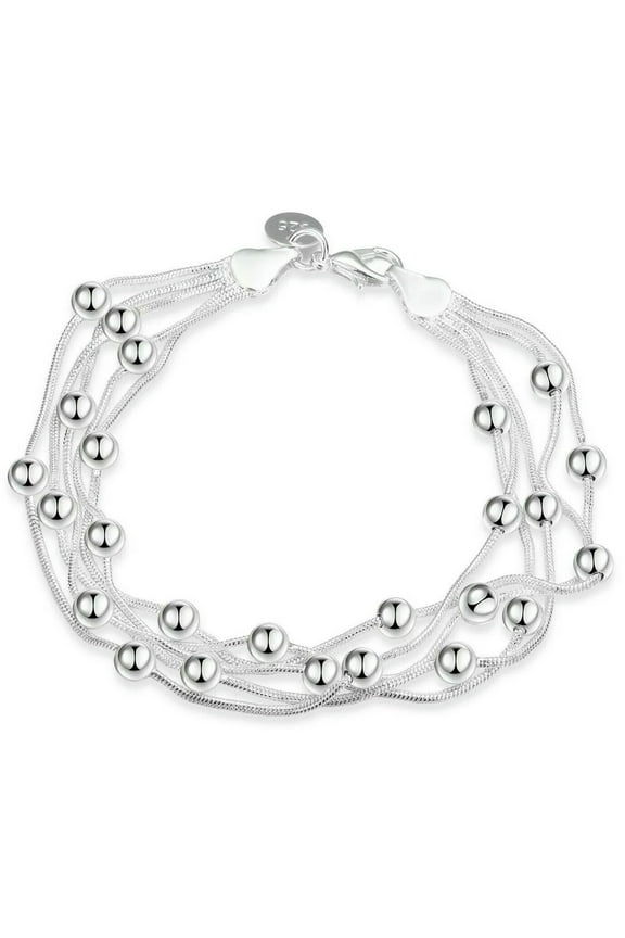 7.8" Italian Classic Bubble Strands Bracelet in 18K White Gold Plated -default