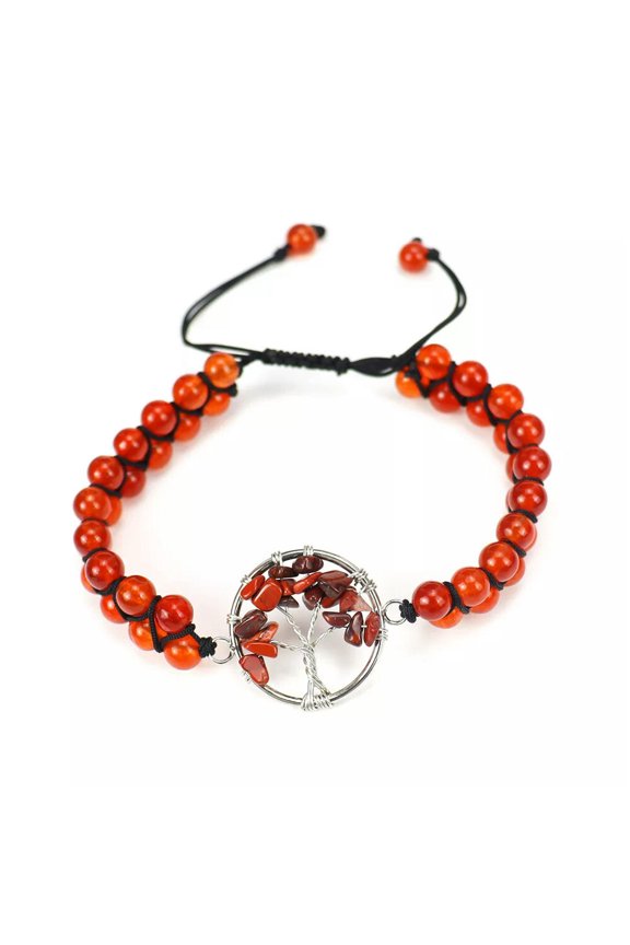 7 Chakra Tree Of Life Charm Bracelet Natural Flame Jasper GemStone Reiki Healing-default