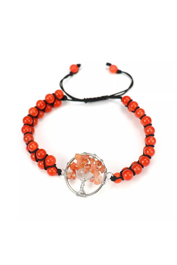 7 Chakra Tree Of Life Charm Bracelet Natural Red Agate Gem Stones Reiki Healing-default