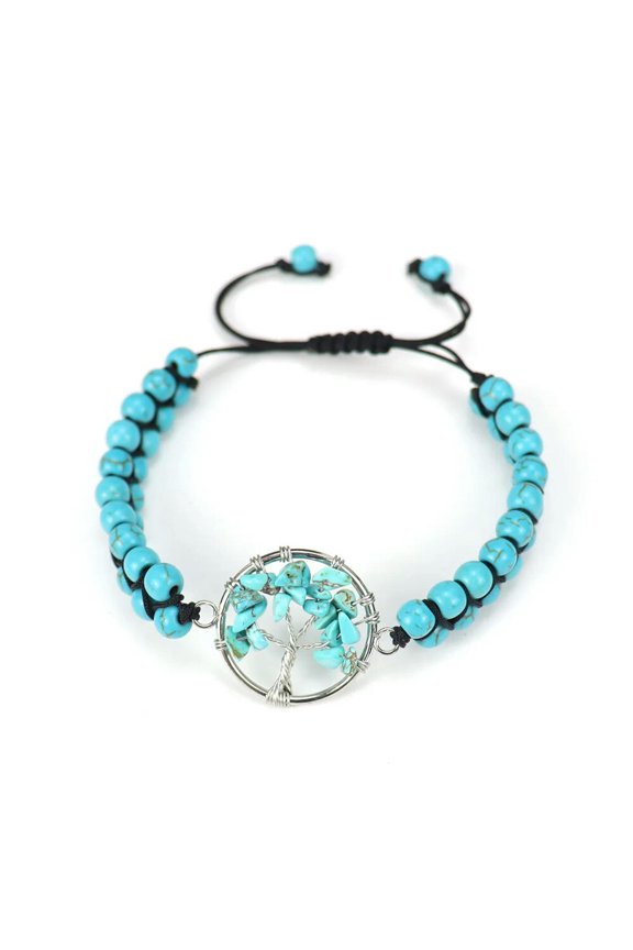 7 Chakra Tree Of Life Charm Bracelet Natural Turquoise Gem Stones Reiki Healing-default