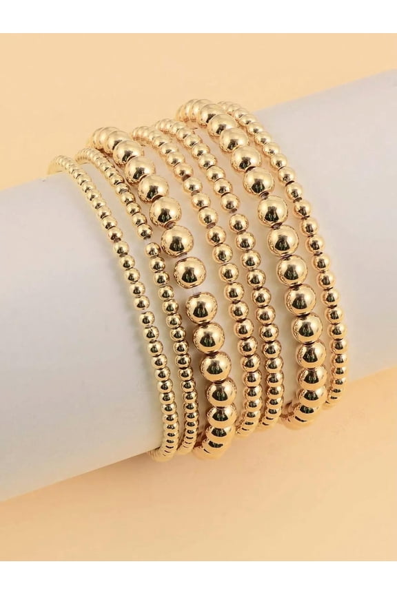 7pcs/set Gold-tone Beaded Bracelets Mixed Beads Size Creative Jewelry Stackable-default