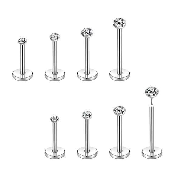 QQTDFG 8-10 Pcs Stainless Steel Labret Lip Rings Claw CZ Threadless Ear Helix Piercing-Round (Silver-0.8mm-8PCS)