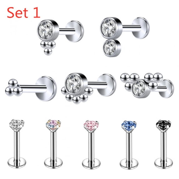 QQTDFG 8-13Pcs 16g Stainless Steel Lip Rings CZ Hoop Nose Ring Helix Piercing Jewelry-Set 1-10pcs