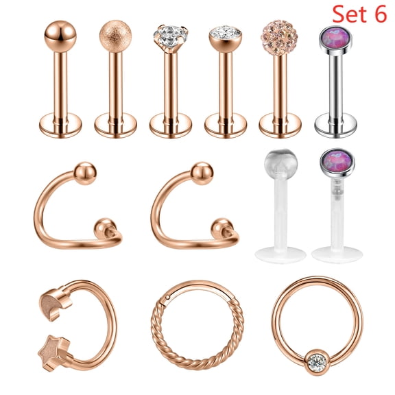 QQTDFG 8-13Pcs 16g Stainless Steel Lip Rings CZ Hoop Nose Ring Helix Piercing Jewelry-Set 6-13pcs