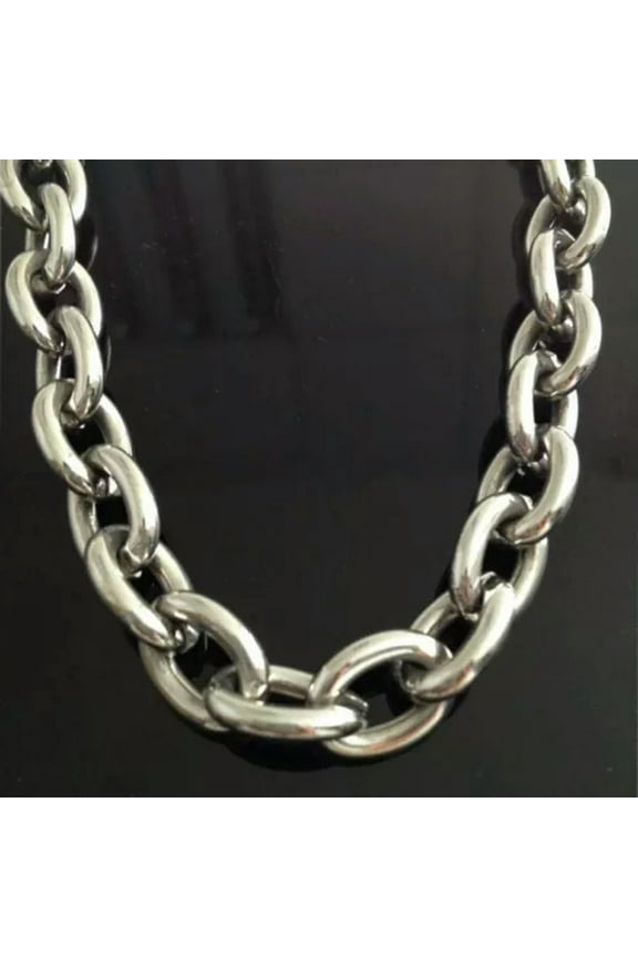 8"-40" 11/13/15mm Men's 316L Stainless Steel Silver Big Oval Link Chain Necklace-28inch necklace-15mm wide