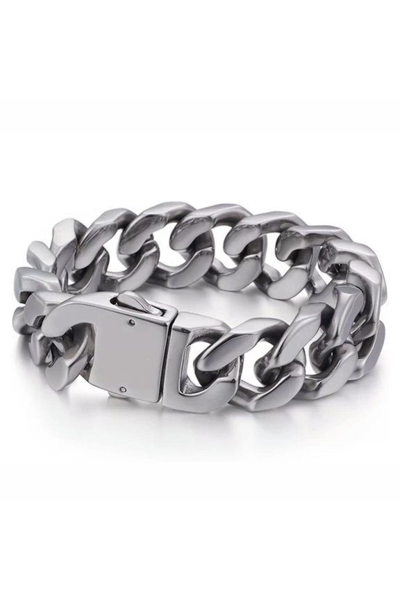 8.66" 20mm Heavy Polished Silver Stainless Steel Curb Cuban Mens Chain Bracelet-default