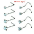 thumbnail image 1 of QQTDFG 8 Pcs/lot Stainless Steel Nose Stud Piercing Crystal Nose Rings Nostril Piercing-AB white (8pcs), 1 of 9