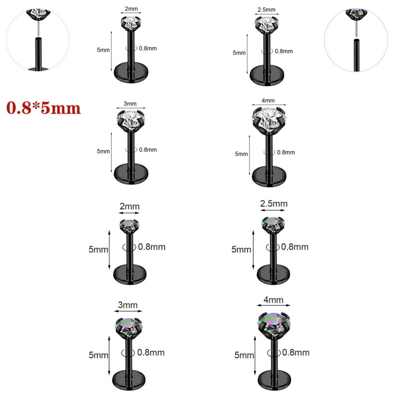 QQTDFG 8Pcs/Lot Surgical Steel Labret Studs CZ Stud Earring Lip