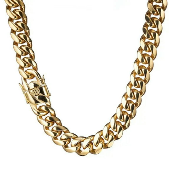 QQTDFG 8mm-18mm Fashion Mens Chain Gold Miami Curb Cuban 316L Stainless Steel Necklace-16mm-28inch or 71cm-Gold