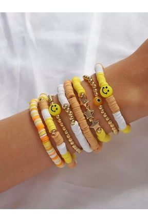 8pcs/set Expression Detail Yellow Beaded Bracelet Creative Jewelry Stackable-default