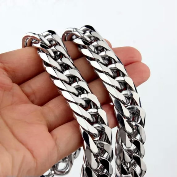 QQTDFG 9/11/13/16/19/21mm Heavy Polished Stainless Steel Chain Cuban Curb Necklace Gift-Silver-13mm-34inch or 86cm