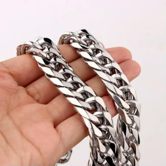 QQTDFG 9/11/13/16/19/21mm Heavy Polished Stainless Steel Chain Cuban Curb Necklace Gift-Silver-16mm-11inch Bracelet