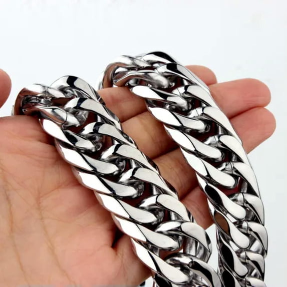 QQTDFG 9/11/13/16/19/21mm Heavy Polished Stainless Steel Chain Cuban Curb Necklace Gift-Silver-21mm-8inch bracelet