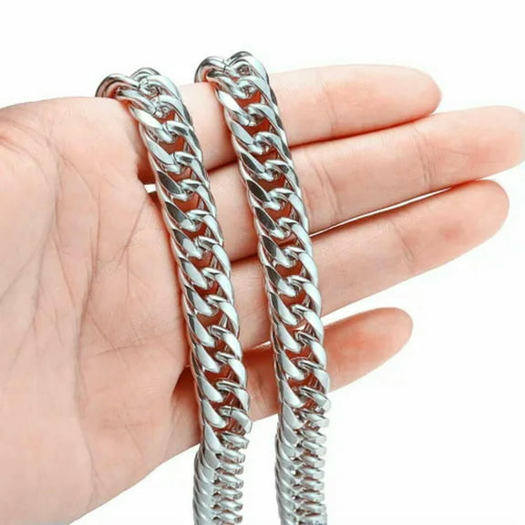 QQTDFG 9/11/13/16/20mm Heavy Polished Men Chain 316L Stainless Steel Curb Link Necklace-Silver-9mm-8.5inch bracelet