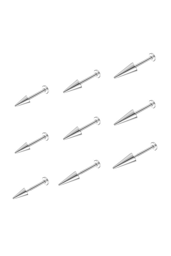 9 Pcs/Lot 16G Stainless Steel Lip Studs Spike Labret Studs Helix Tragus Piercing-10mm-9pcs