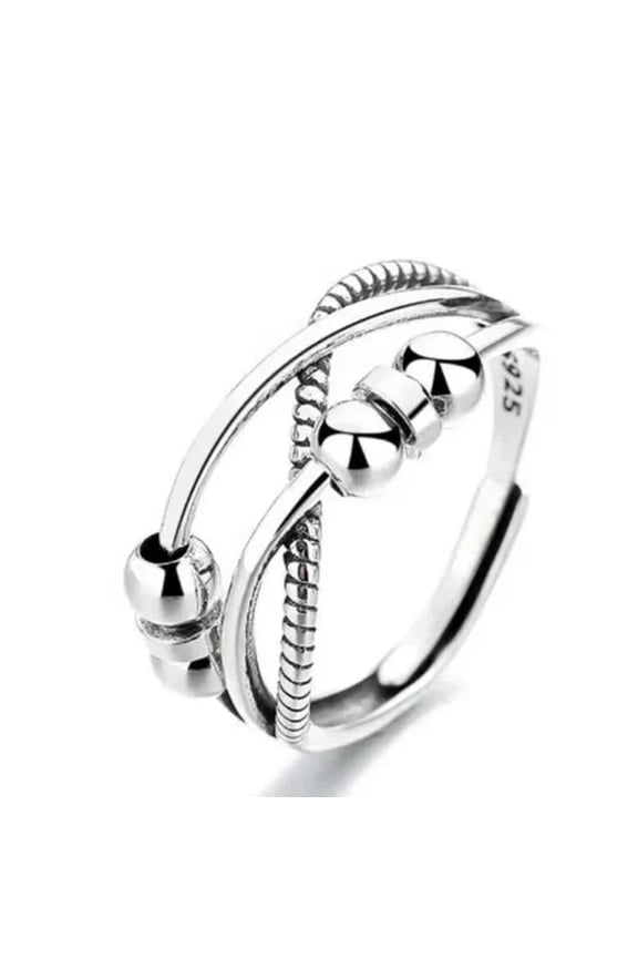 925 Silver Adjustable Anxiety Ring Women Relieve Fidget Worry Meditation Jewelry-#3