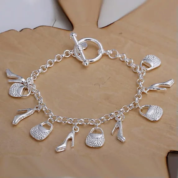 QQTDFG 925 Silver Fashion Jewelry Flower Watches Rose Chain Women Chain Bracelet AYH-Bag Shoes Pendant-H108