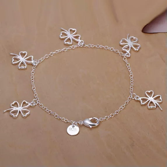 QQTDFG 925 Silver Fashion Jewelry Flower Watches Rose Chain Women Chain Bracelet AYH-Hollow Clover-H185