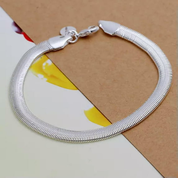 QQTDFG 925 Silver Fashion Jewelry Men Chain Women Bracelet Chain 8inch HY033-1-6MM Soft Snake Chain Bracelet-...