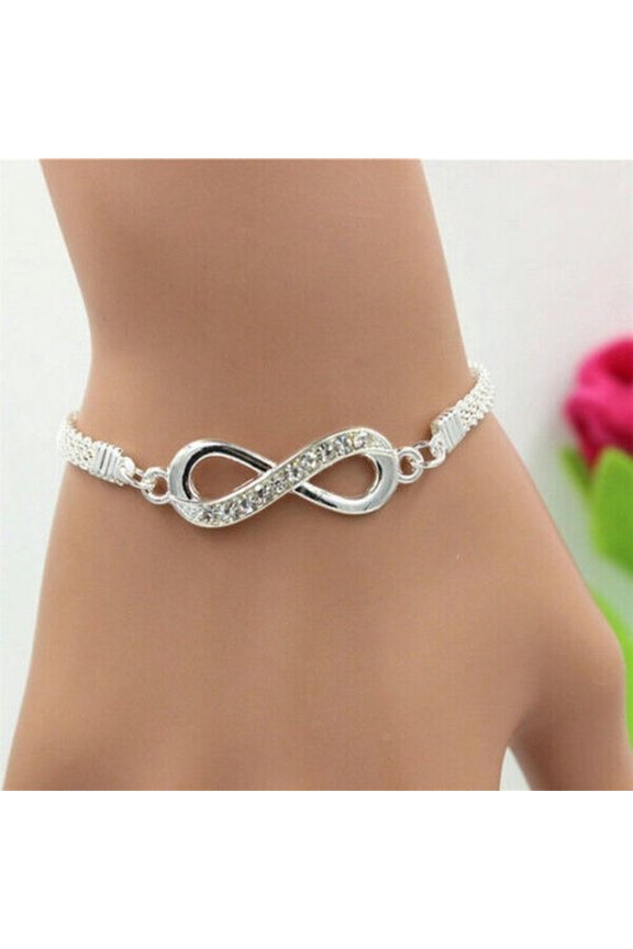 925 Silver Filled Crystal Bracelet Bangle Women Wedding Party Jewelry Gifts-#9