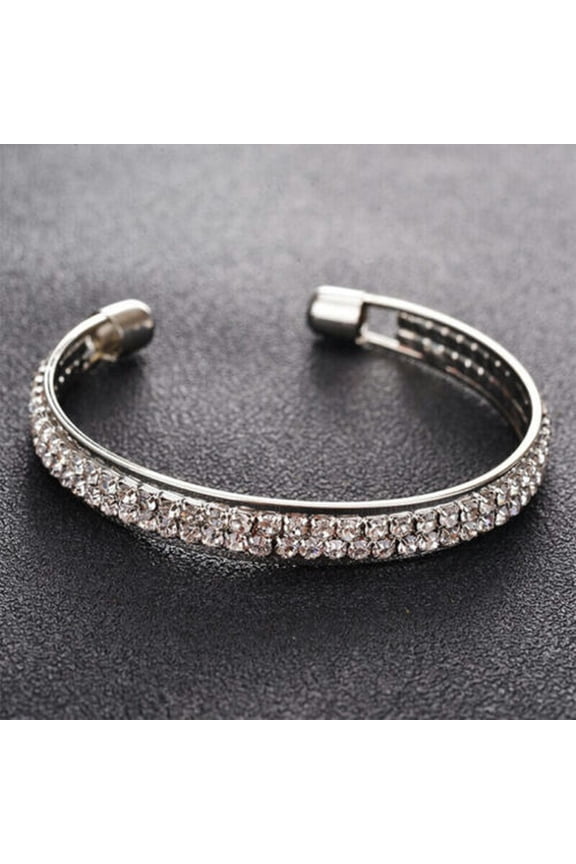 925 Silver Gold Bracelet Bangle Cuff Women Cubic Zirconia Wedding Jewelry Gifts-Silver