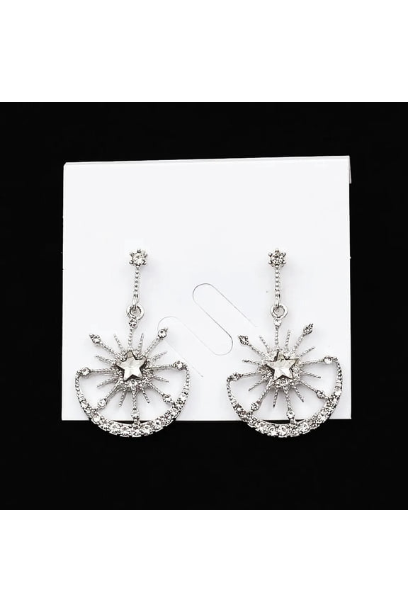 925 Silver Needle Crystal Crescent Moon Sun Star Dangle Drop Stud Earrings Gift-default