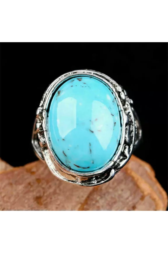 925 Silver Plated Turquoise Ring for Women Wedding Party Jewelry Rings SZ 6-13-Turquoise #13-7