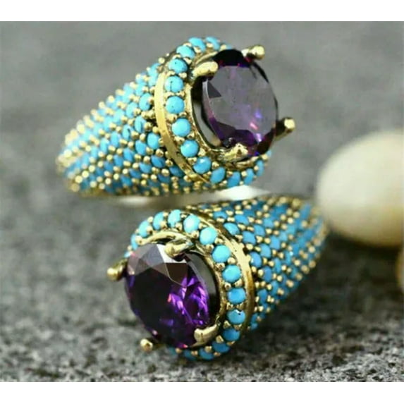 QQTDFG 925 Silver Plated Turquoise Ring for Women Wedding Party Jewelry Rings SZ 6-13-Turquoise #8-12